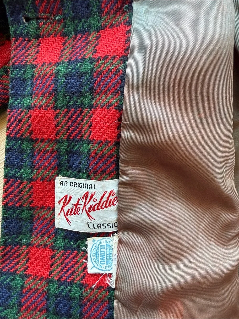 Vintage Kids Red & Green Plaid Double-Breasted Coat wool 4-5y ❤️💚🖤👀